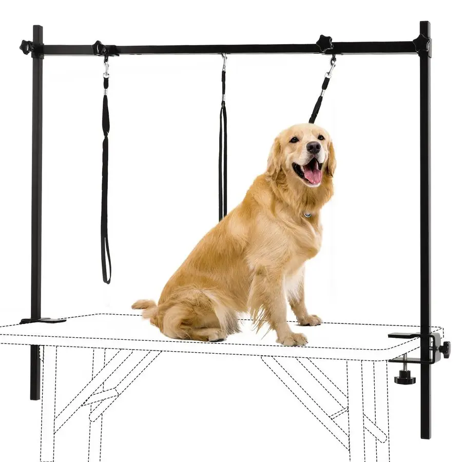 

Dog Grooming Arm with Clamps H Shape, Pet Grooming Table Arm with 3 Loop Noose, Pet Grooming Supplies for Large Medium Small Pe