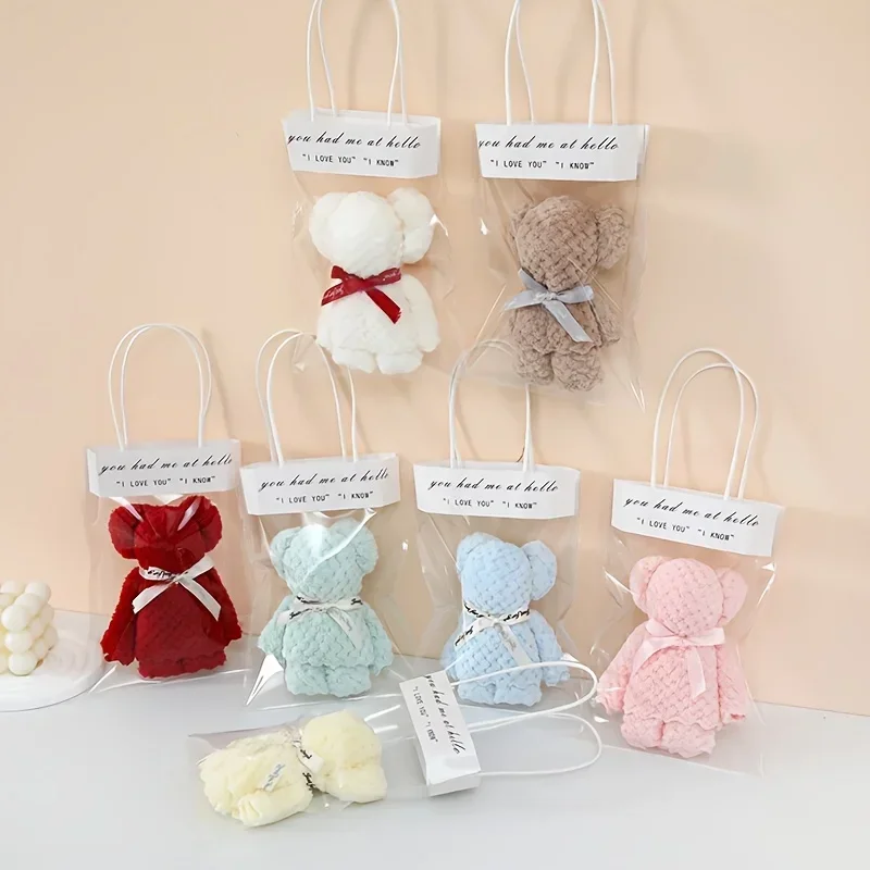 20-teiliges süßes Bären-Handtuch-Geschenkset mit transparenten Taschen – perfekt für Hochzeiten, Geburtstage, Muttertag und Weihnachtsfeiern – Detail 5