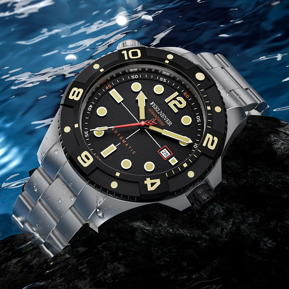 FeelNever Profession Dive Sport Mechanical Watches 316L Stainless Steel Sapphire Crystal 50Bar Auto Date Wristwatch reloj hombre view 4
