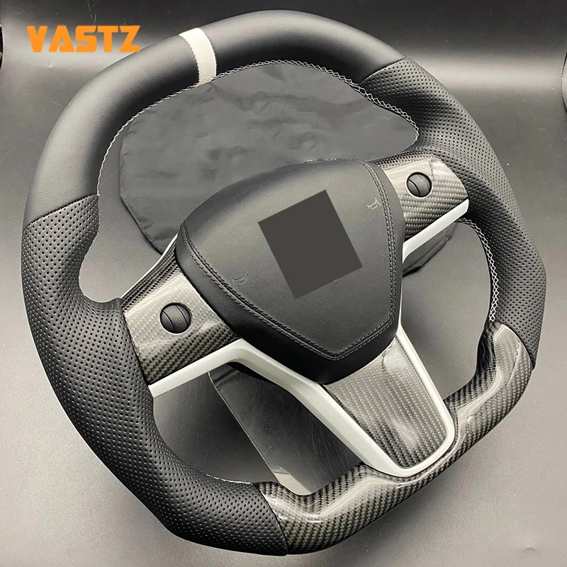 VASTZ For Tesla Model 3 Y New Carbon Fiber Steering Wheel Ellipse Customization Personalized Including Knob Carbon Fiber Cover