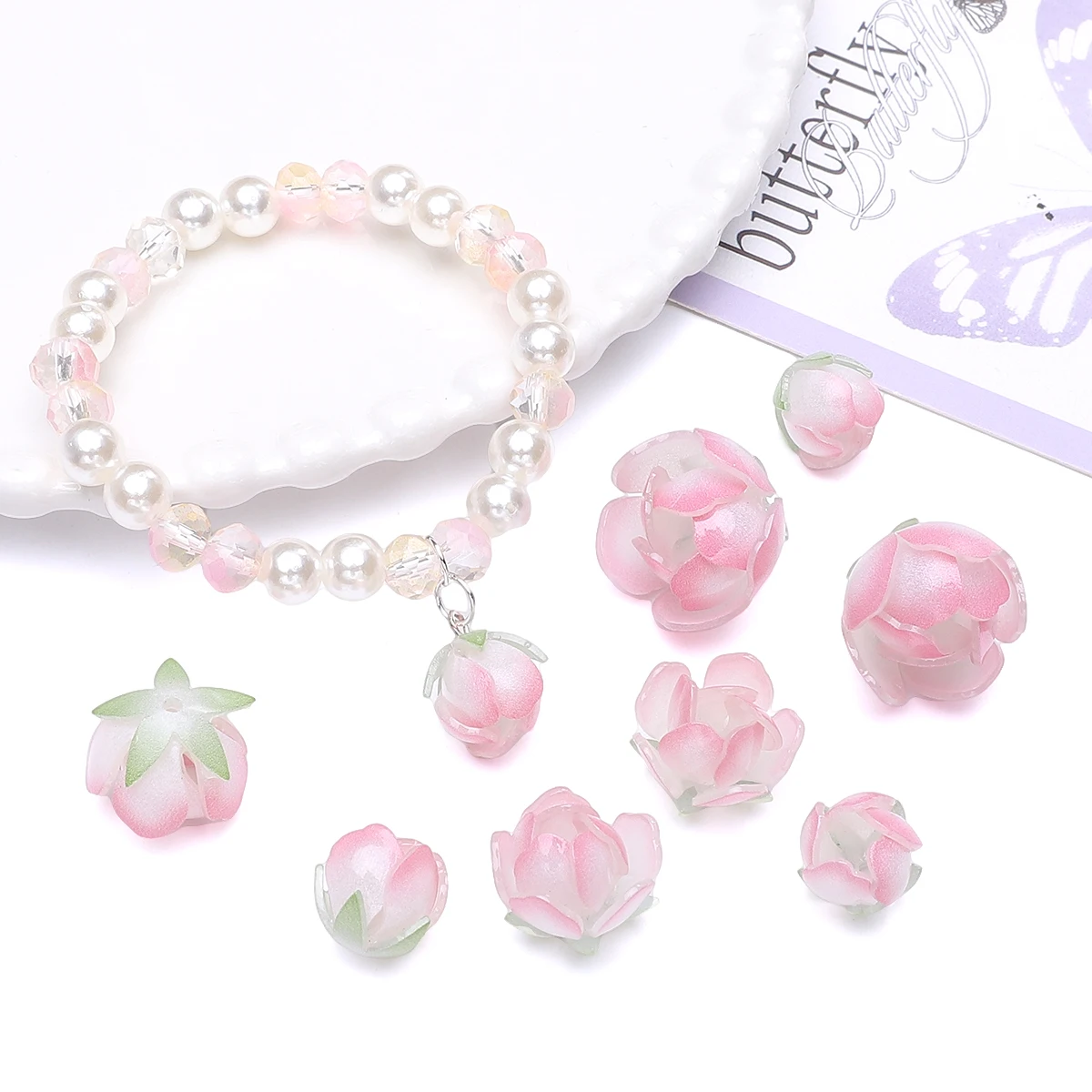 3D Peach Blossom Beads Charms For Jewelry Making Multi Size Flower Acrylic Beads Diy Handmade Bracelet Pendant Decor Accessories