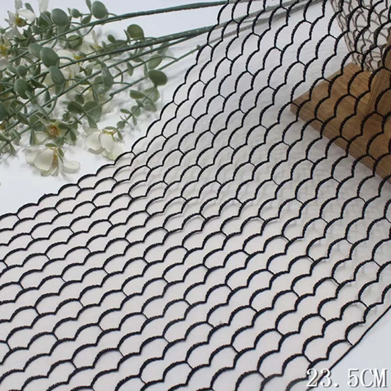 

55 ярдов черная волнистая форма вышитого тюлевого кружева DIY швейные аксессуары вышивка сетчатая кружевная ткань для одежды ремесло