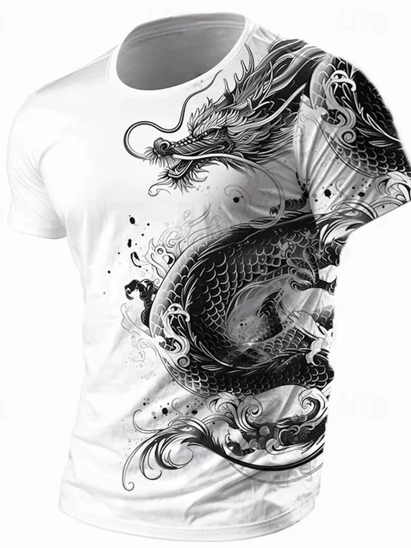 

Men T-Shirt 3D Dragon Print Summer Daily Casual Men Street T-Shirt Round-neck short-sleeved breathable Streetwear Tops