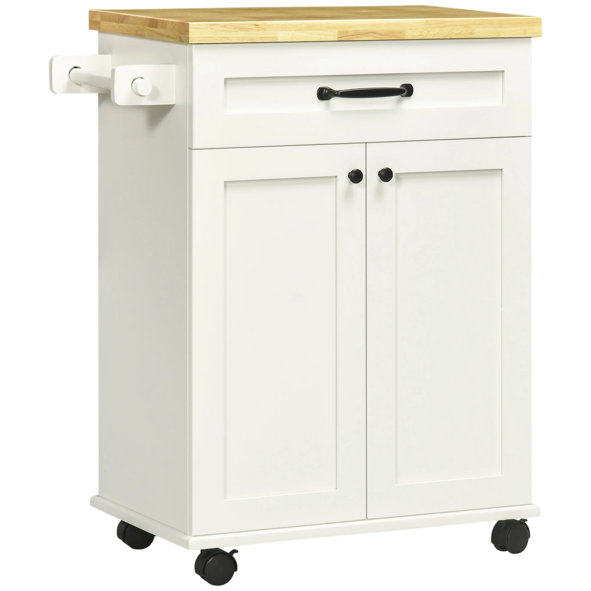 HOMCOM Desserte de cuisine desserte à roulettes chariot de cuisine multi-rangements 1 tiroir 1 placard 1 portes-torchons - blanc