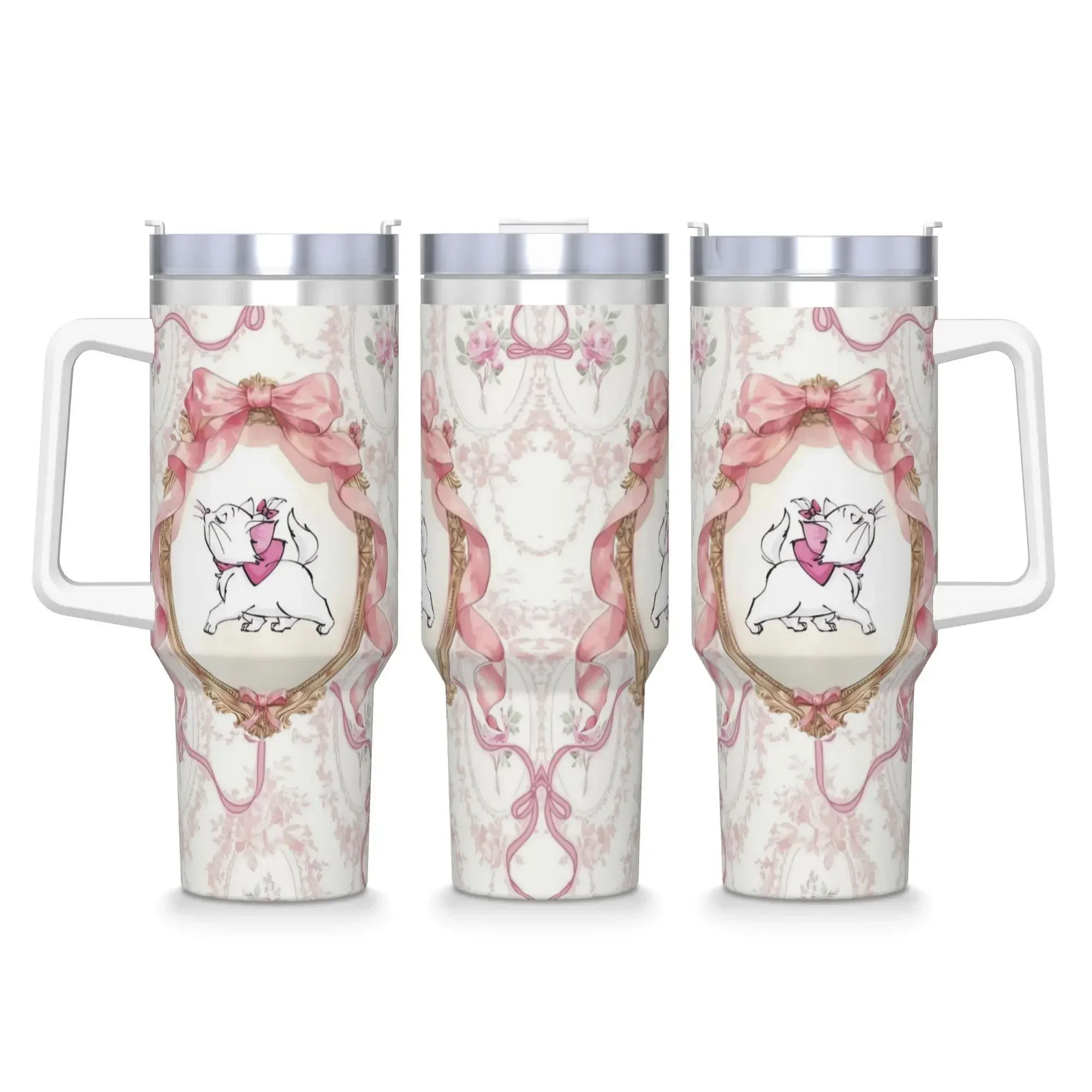 40OZ Stainless Steel Tumbler Cartoon Marie Cat Thermal Mug  Portable Hot Drinks Mugs Cup Camping Water Bottle