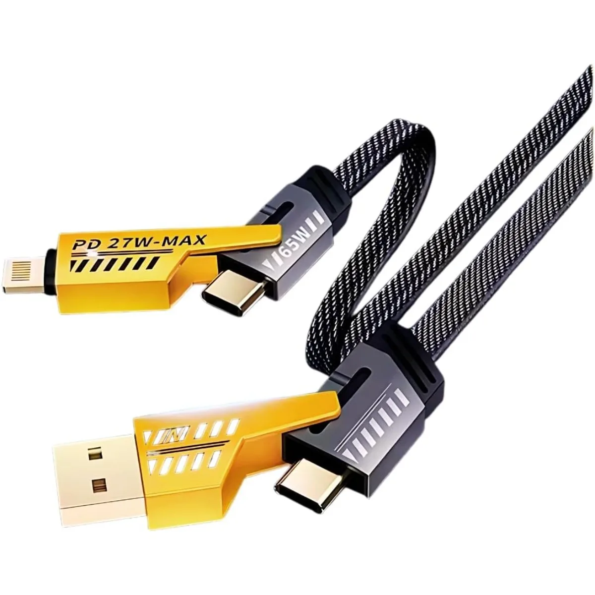 Cabo 4 em 1 Reforçado 65W Turbo com Conectores Lightning، Tipo-C e USB-A | متوافق مع iPhone وAndroid وiPad وMacBook وTable #1