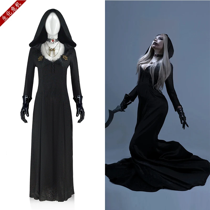 

Moth Lady Bela Cosplay Costume from Resident Evil 8, Black Dress Game Anime Halloween Outfit