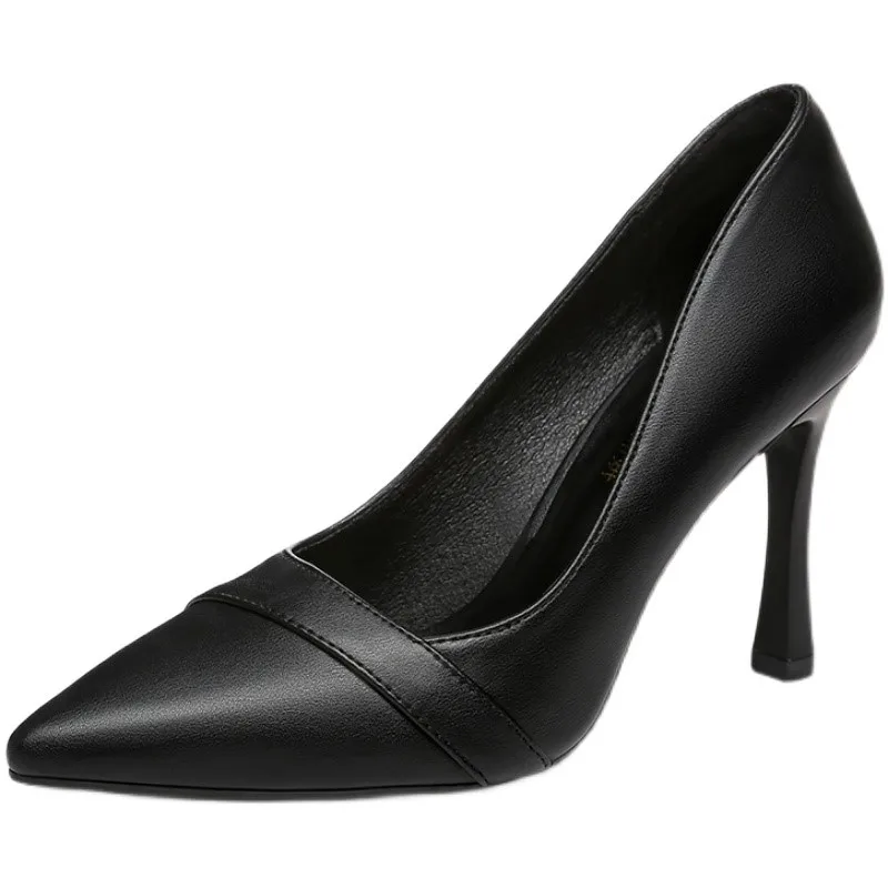 Zapatos de tacón alto de suela blanda, calzado de etiqueta de tacón medio de 5cm, punta estrecha, profesional, boca poco profunda, trabajo, color negro, novedad