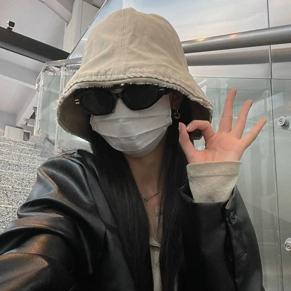 레트로 솔리드 컬러 여성 버킷 모자 대형 챙 접이식 야외 어부 모자 자외선 차단 따뜻한 면 소재 베이슨 모자 여성용