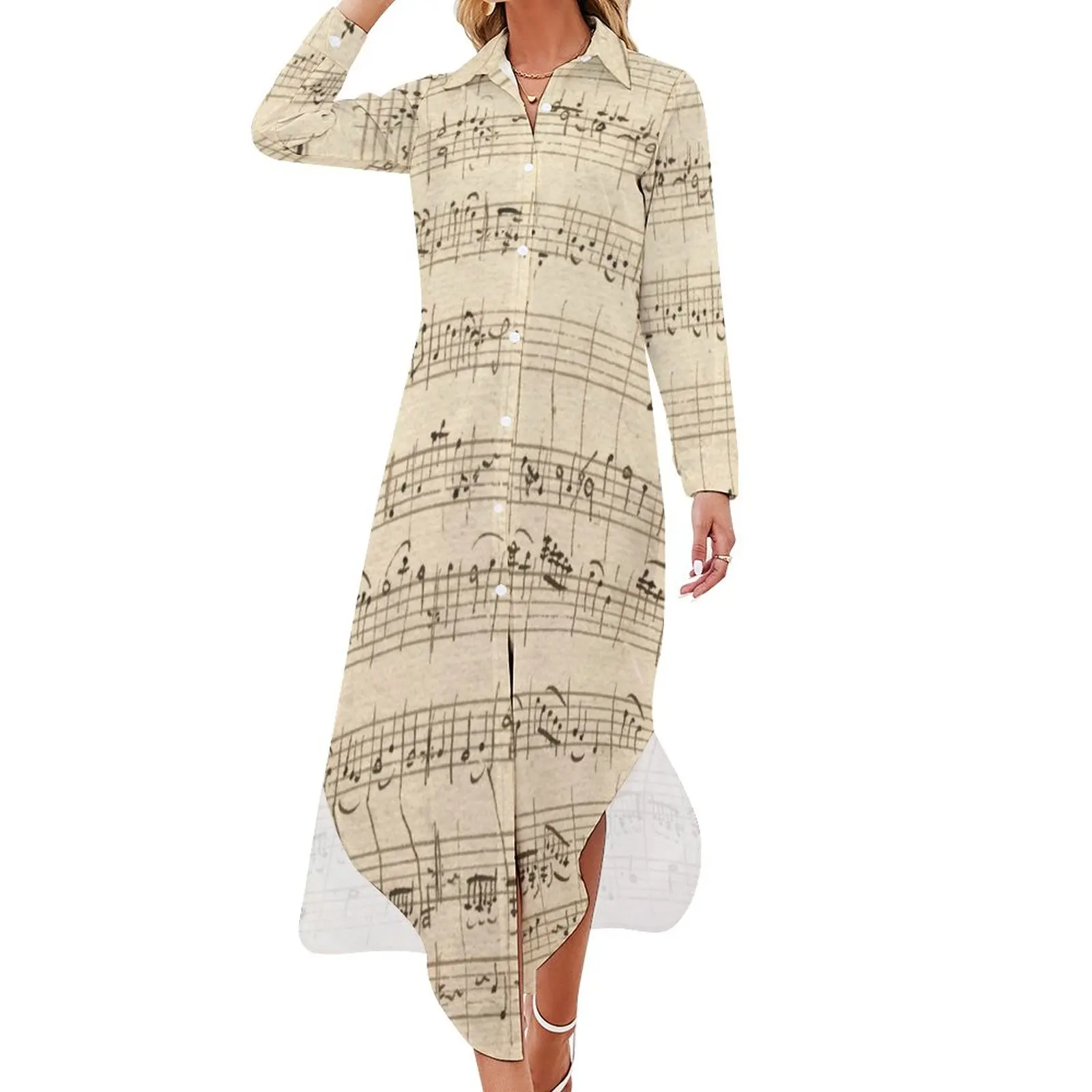 Sheet Music Chiffon Dress Musical Notation Elegant Dresses Korean Fashion Casual Dress Women Sexy Printed Clothes 4XL 5XL 6XL