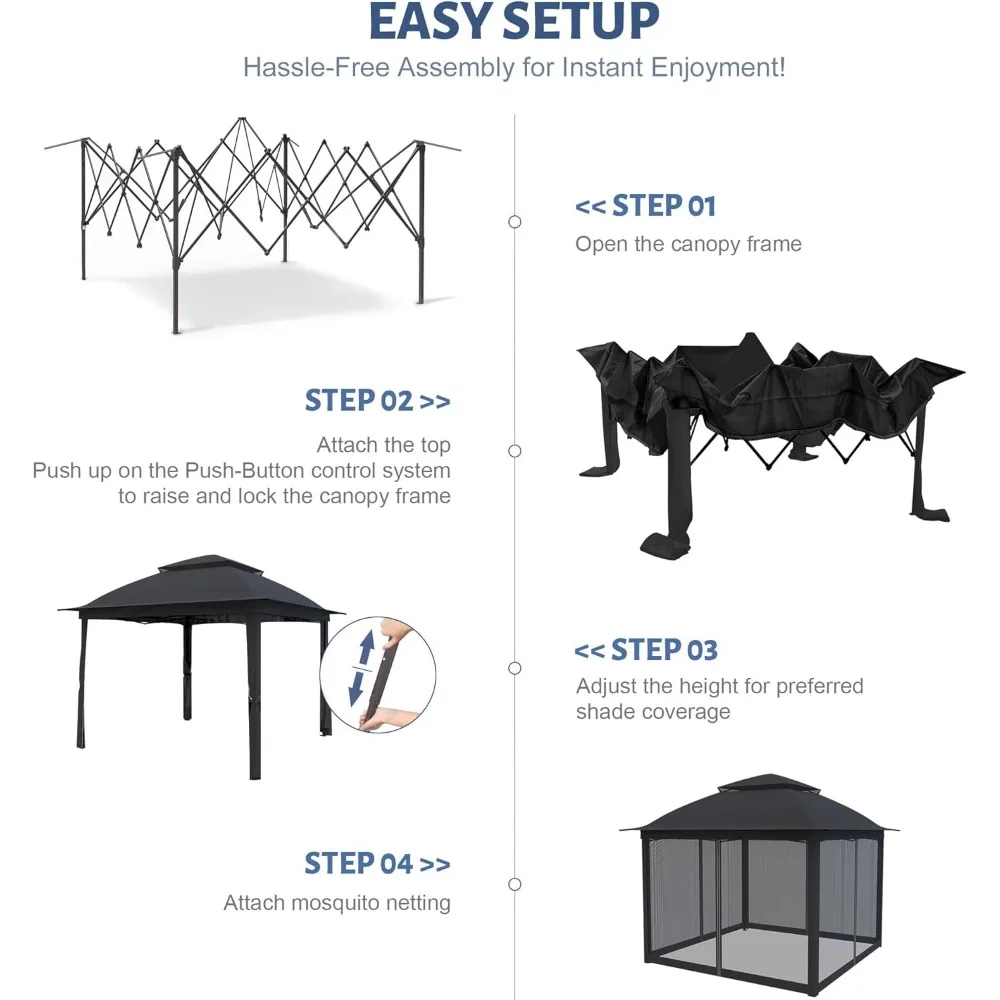 11'X11' أكشاك منبثقة مع 4 جدران جانبية ناموسية، خيمة مظلة فناء شديدة التحمل مع أسطح هوائية مزدوجة للساحات الخلفية #3