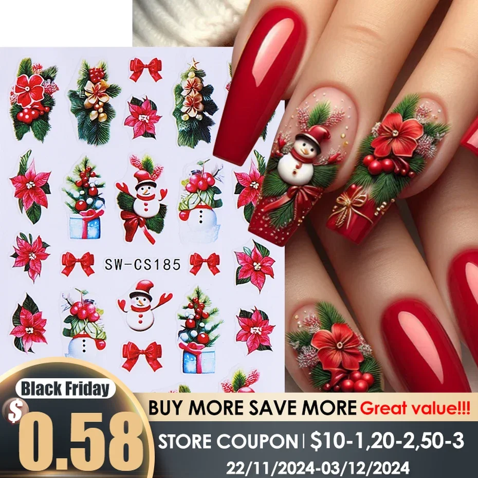 3d natal arte do prego adesivos bonito dos desenhos animados boneco de neve decalques rena floco de neve lâmpada bola sliders férias diy manicure decorações