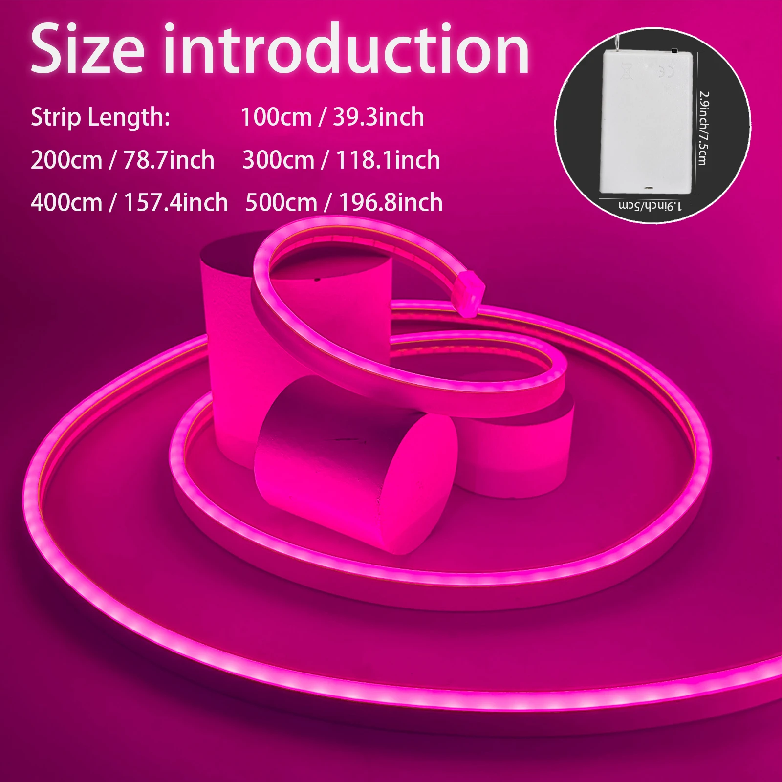 Led Pink Flexible Neon Light Strip (1-5m/39.3-196.8inch), 5v Battery Powered, Switch Adjustment and Control Lighting, Suitable for Indoor, Outdoor, Event Site Decoration, Etc