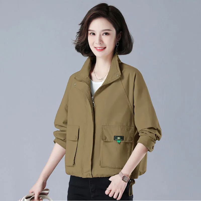 

2024 New Women's Jackets Spring Autumn Fashion Stand-up Collar Korean Short Loose Long-sleeved Casual All-Match Ladies Windbreak