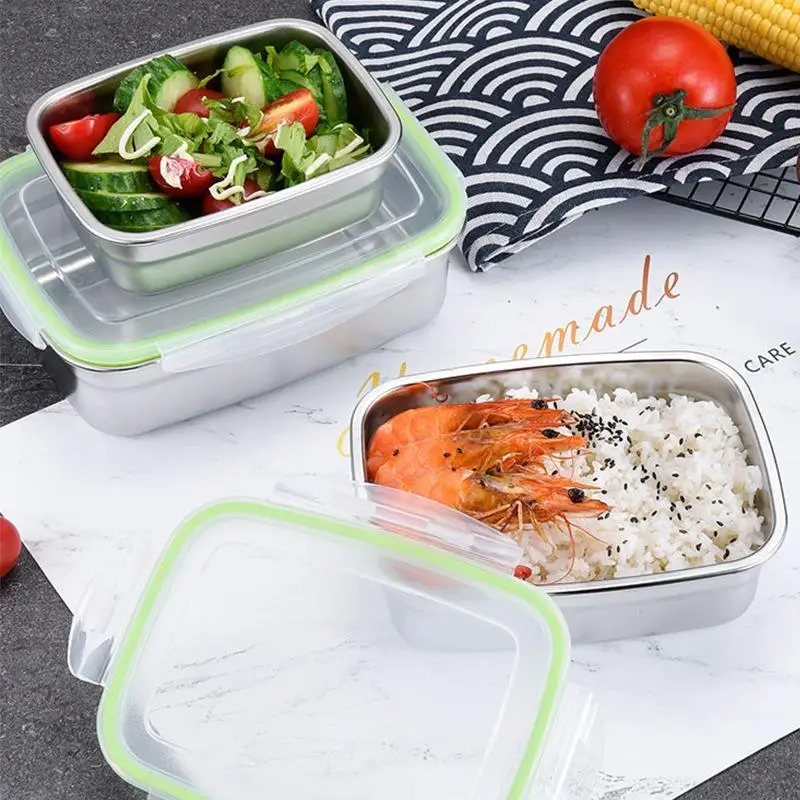 Stainless Steel Food Storage Container Fresh Keeping Crisper Box Insulated Microwave Sealing Home Office Organizer Kitchen Items