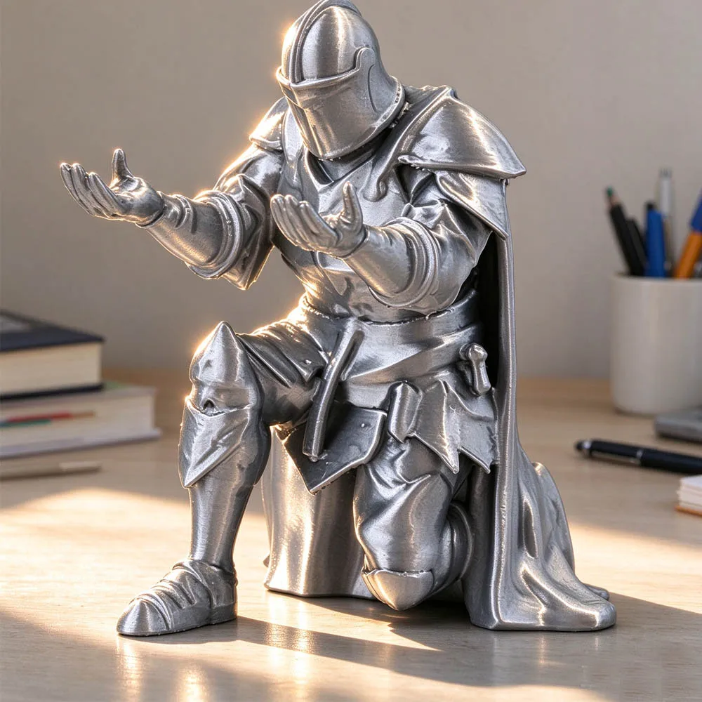 (9*7.6cm) 3D Printed Medieval Knight Pen Holder Black Silver Warrior Statue Desk Organizer Creative Office Decor Stationery Gift