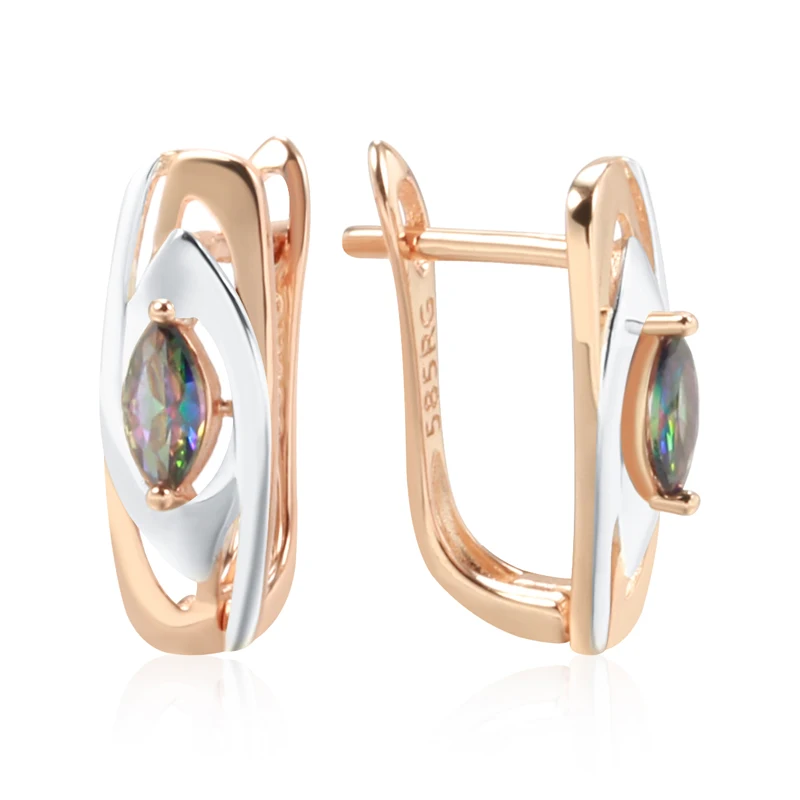 Kinel Luxury Colorful Stone English Earrings for Women 585 Rose Gold Color Mixed White Gold Natural Zircon Trendy Daily Jewelry