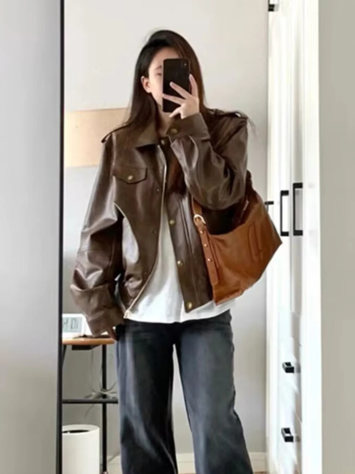 

Fashionable Casual Women's Leather Jacket Loose Slimming Autumn Winter New Style Short Cardigan Versatile Outerwear Coat