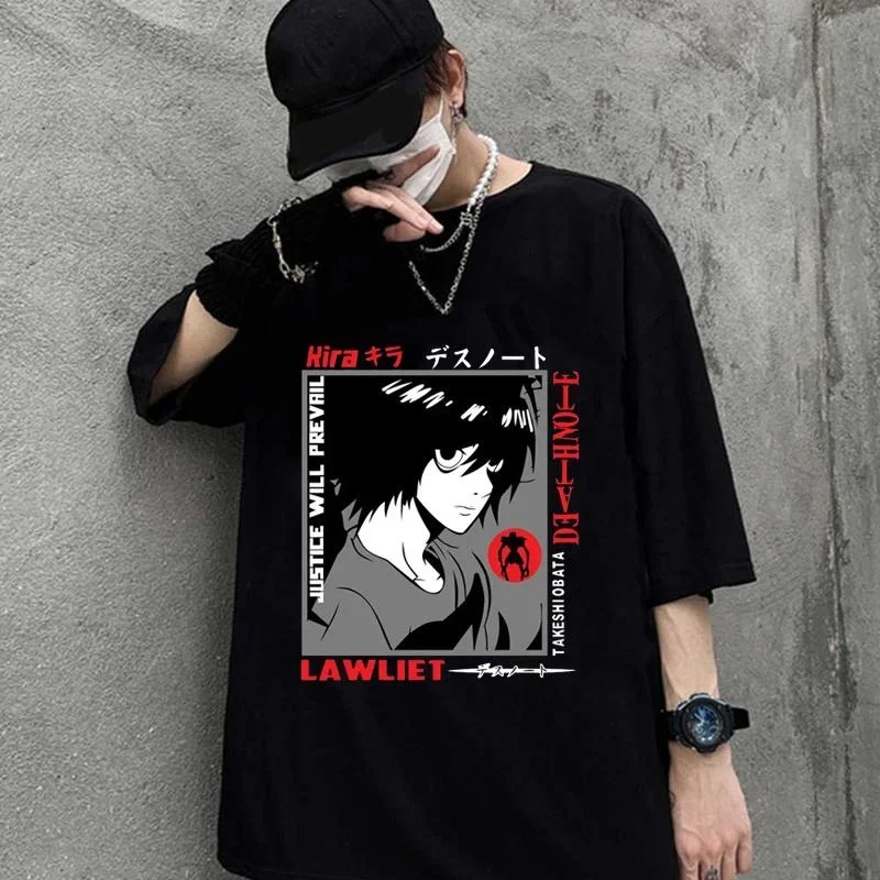 Hot Anime Lawliet Printed T-shirt Summer Cool Short-sleeved Women Men Fashion Plus Size T-shirt Couple Casual Top T-shirt