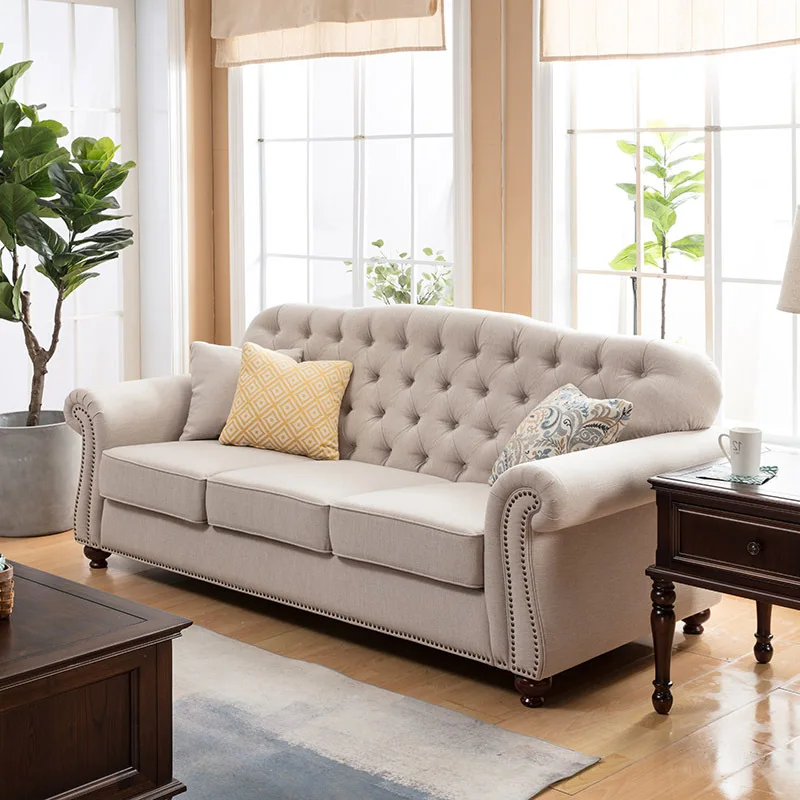 Fabric sofa pull buckle three-person large and small apartment living room combination villa free of dismantling and washing