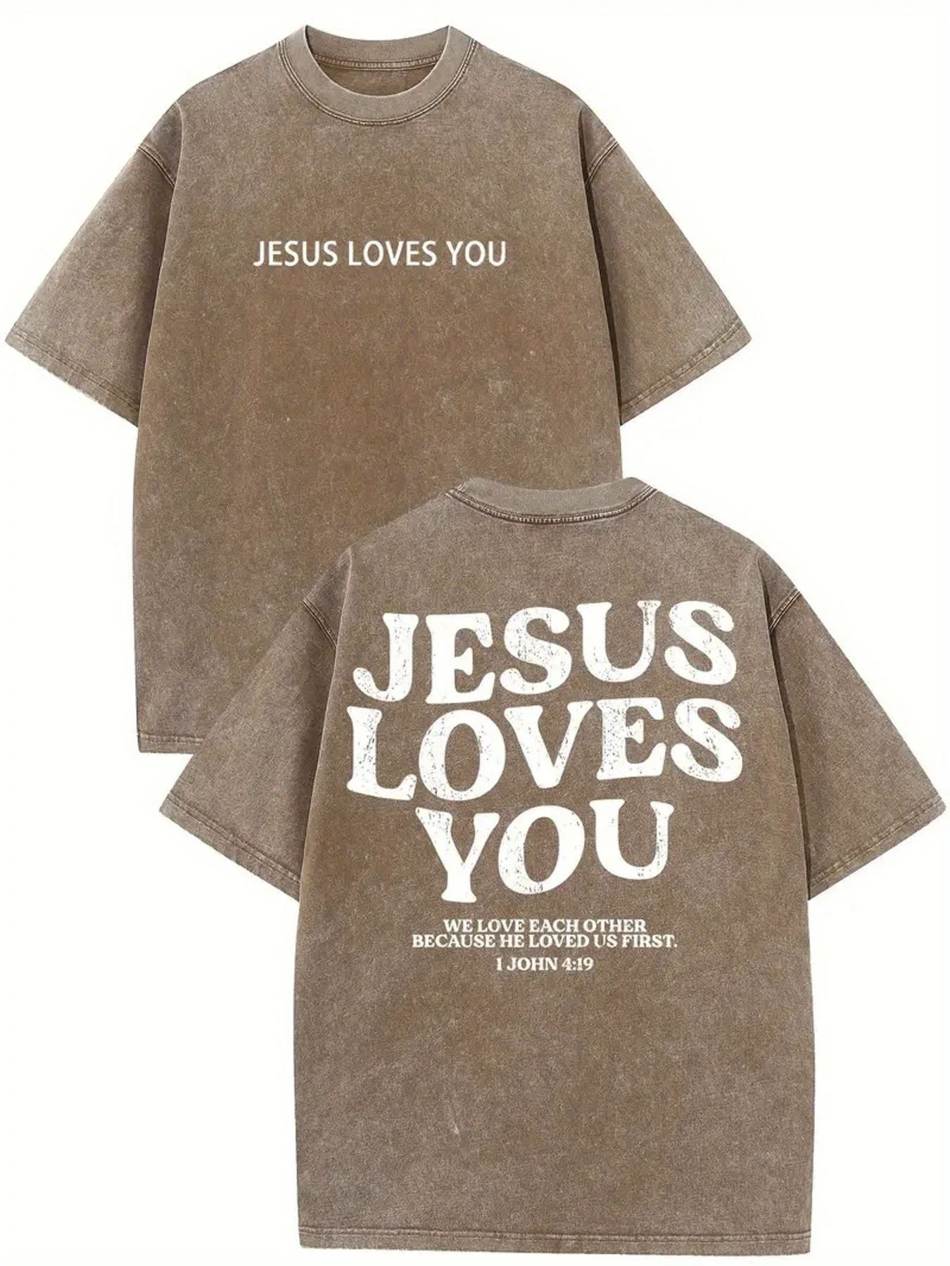 تي شيرت رجالي من Love You Jesus Pattern بطباعة مزدوجة الجوانب، تي شيرت رجالي من القطن المغسول بأكمام قصيرة #1