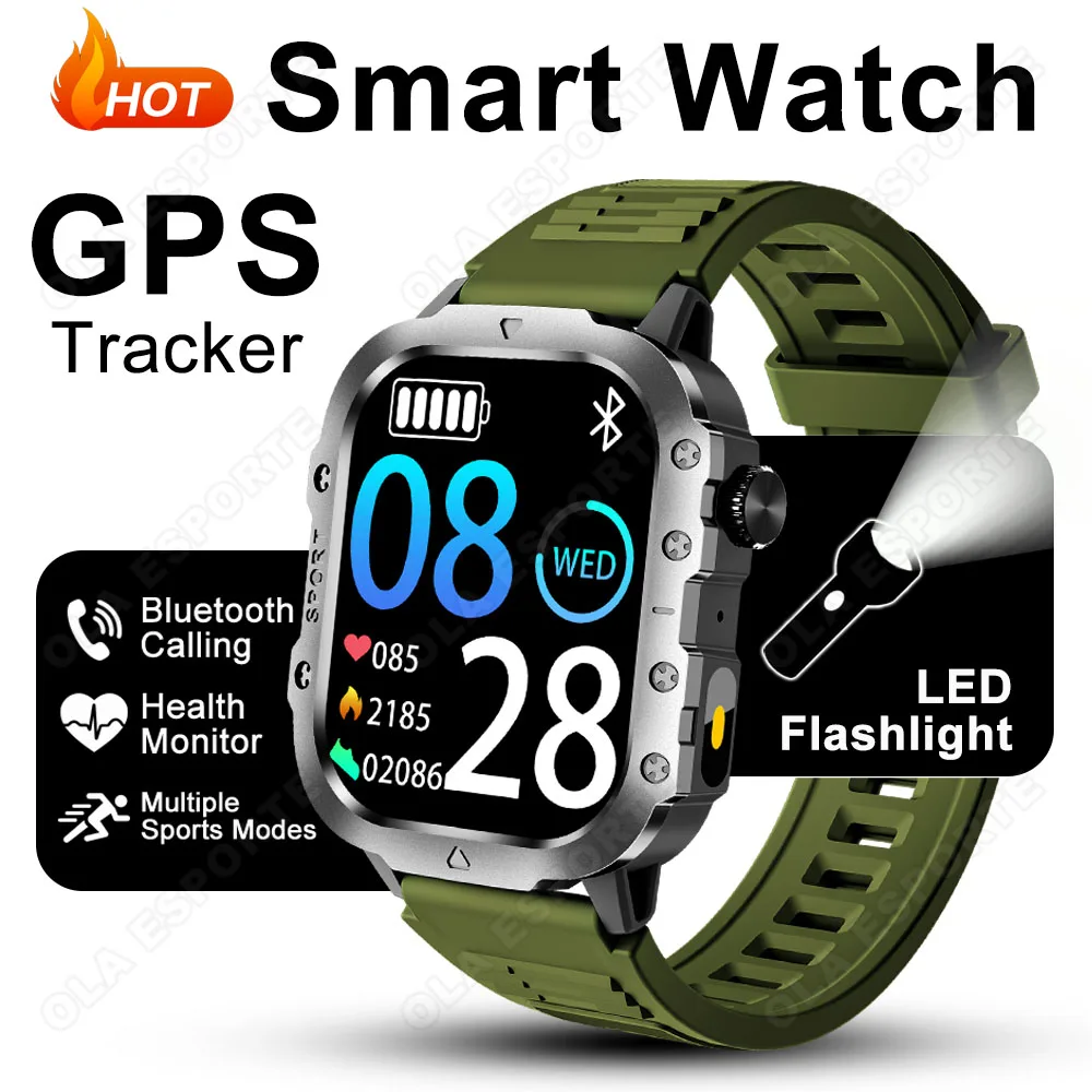 

Military Smart Watch 5ATM Waterproof Message Preview Bluetooth Call GPS Tracker Men Smartwatch Multiple Sports Modes Pedometer