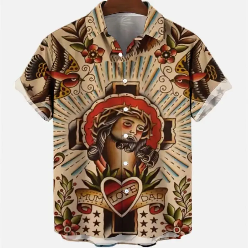 

Hawaiian Men's Vintage Summer Short Sleeve Shirts With Print Mermaid Fashion Casual Social Floral Vacation Man Clothes Blouse