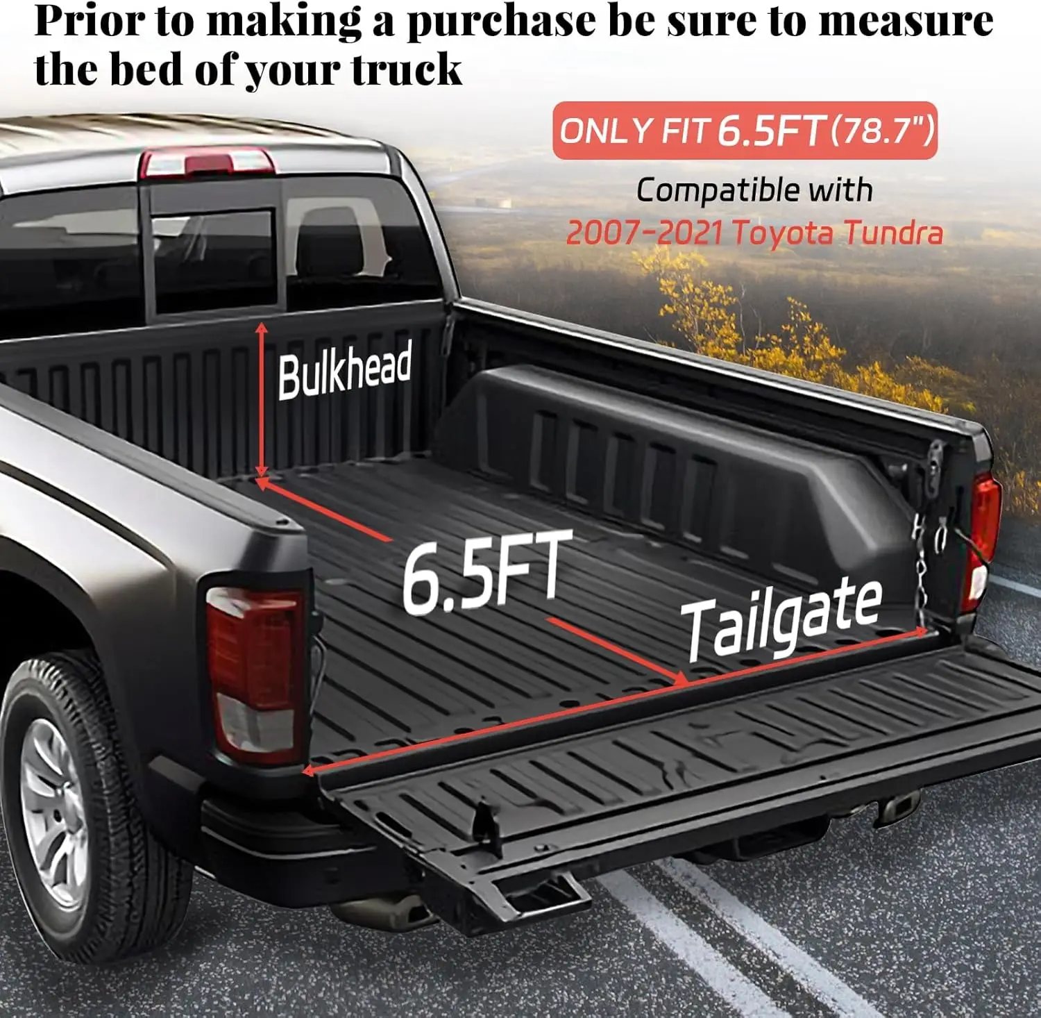 6.5ft Soft Roll Up Truck Bed Tonneau Cover for 2007-2021 Trucks (Excl. Trail Edition), Weatherproof and Sturdy