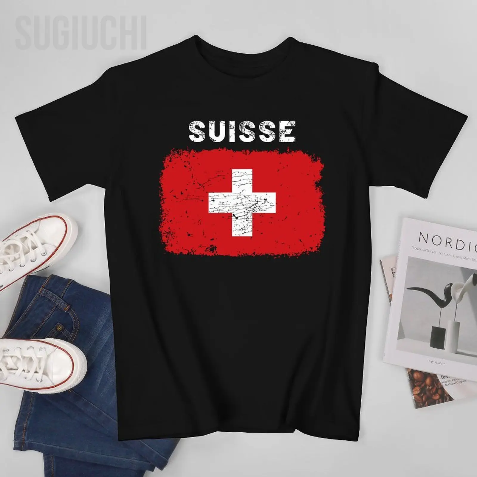 Unisex Men Vintage Switzerland Flag Swiss Schweiz Tshirt Tees O-neck T Shirts Women Boys 100% Cotton T-Shirt