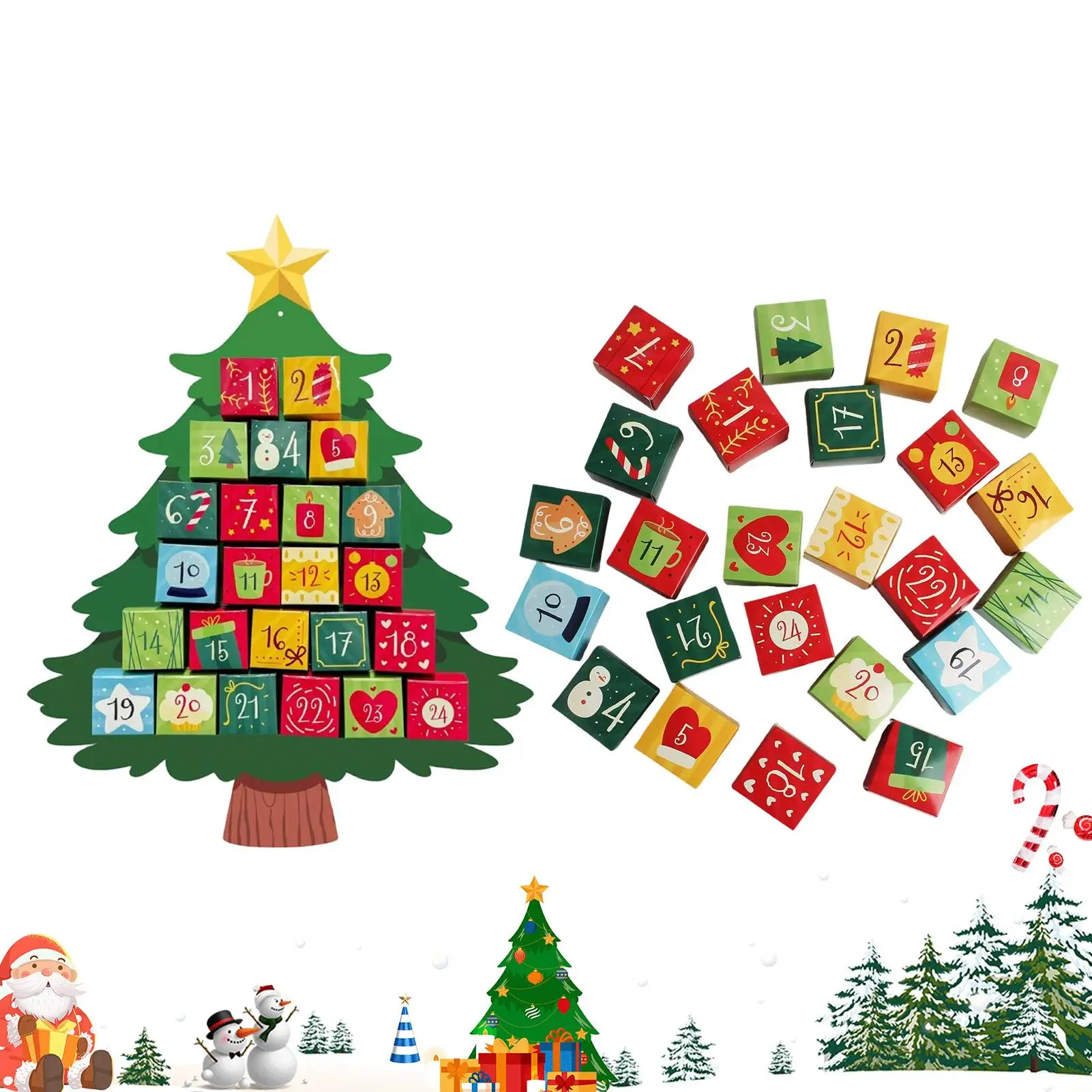 

Рождественский календарь обратного отсчета, 24-дневное украшение обратного отсчета, елочные украшения ручной работы для зимнего праздника, вечеринки, домашней стены