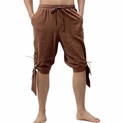 Pirate Pant Men Costume Renaissance Medieval  Drawstring Shorts Halloween Trousers Adult Cosplay