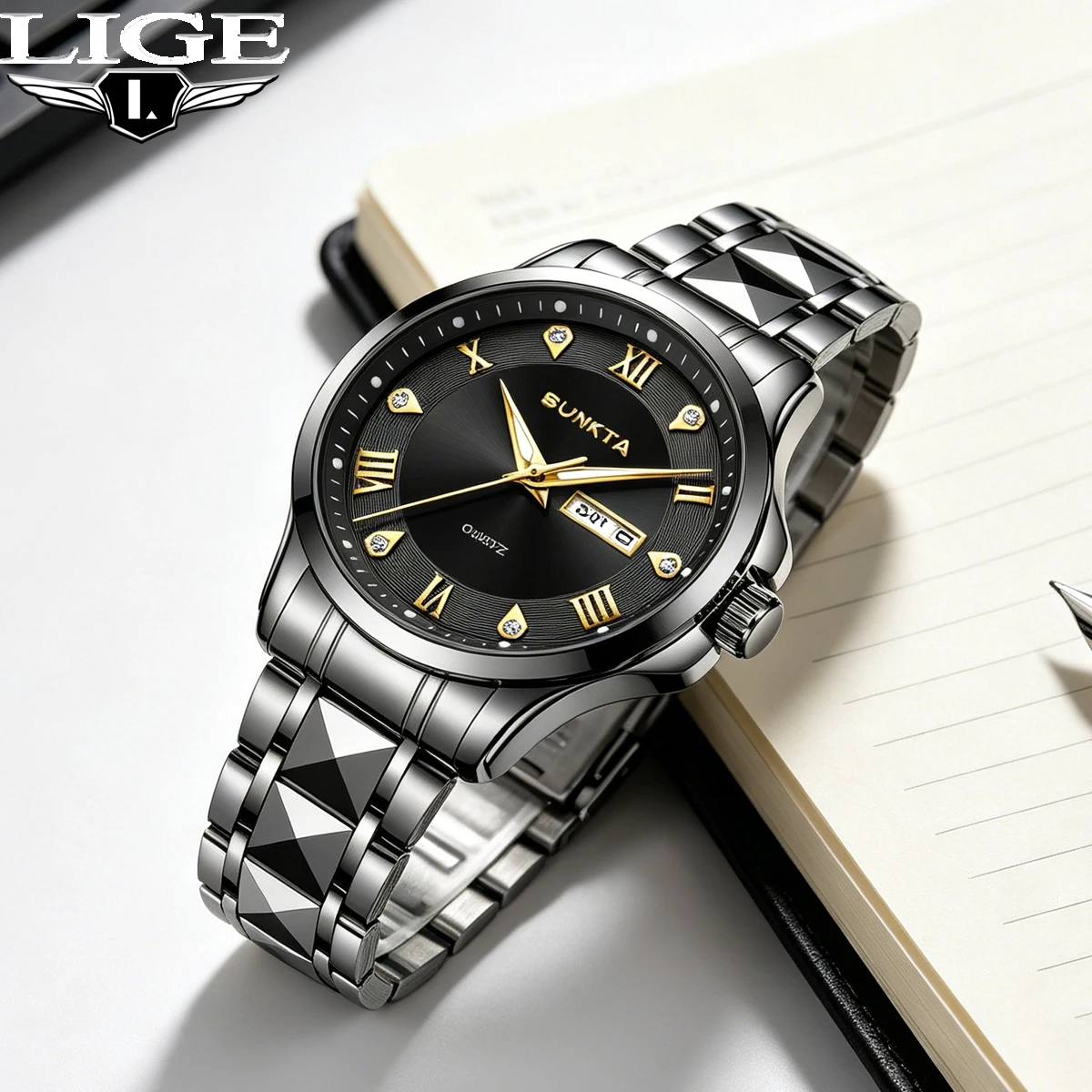 LIGE New Luxury Couple Watches Quartz Watches 30M Waterproof Fashion Stainless Steel Watch Valentine Gift Love Watch +Box