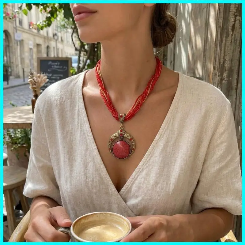 Bohemia Handmade Ethnic Round Dream Pendant Necklace Stylish Accessory Festival Collarbone Chain For Ladies