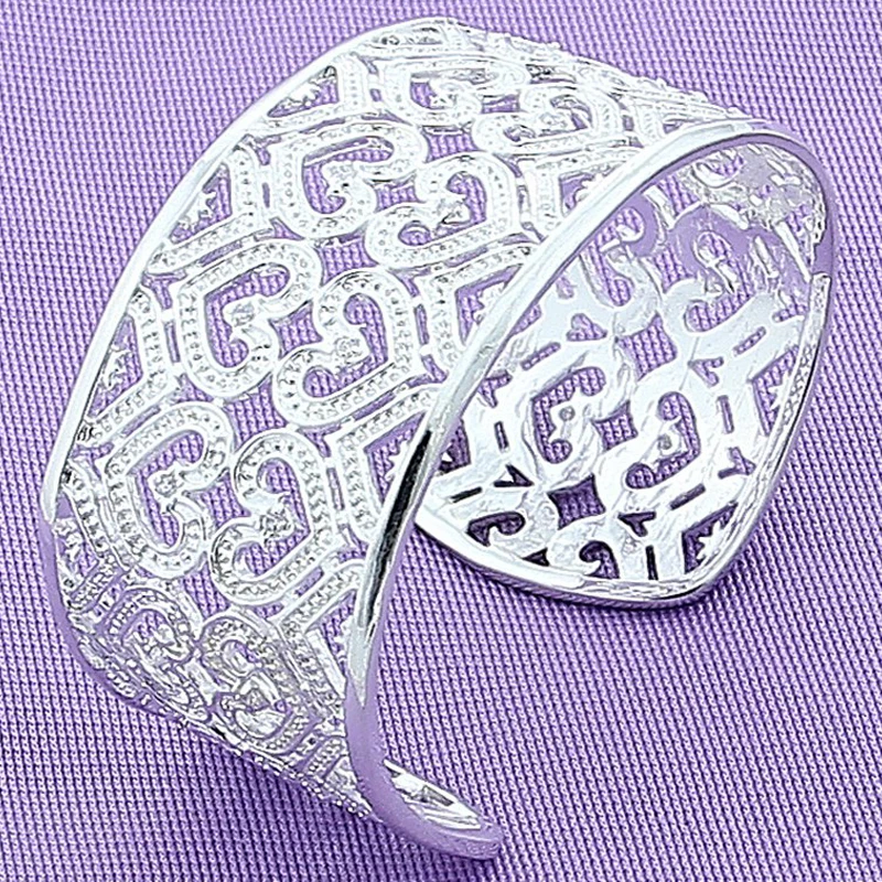 

Fashion Jewelry Mesh Hearts Cuff Bracelet for Women Wedding Engagement Gift - 925 Sterling Silver Bangles