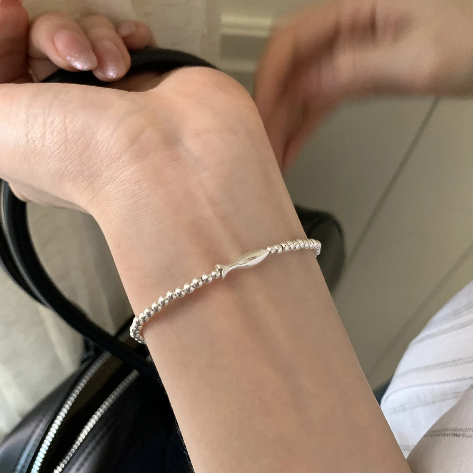 925 Silver Bracelet Geometric Elastic Strand Beads Fish Word Tag Good Wish For Women Men Fashion Jewelry Gift Dropship Wholesale