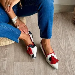 Summer Shoes Ladies Pointed Toe Mixed Colors Casual Female Sneakers Fringe Low Heels Women Shallow Mouth Autumn Flats 2025 New T