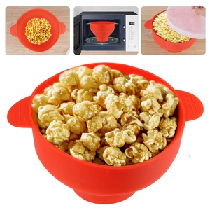 Con mango Tazón de cubo de palomitas de maíz plegable con tapa de palomitas de maíz de tapa DIY PLOTING Silicona de gran capacidad 12 Best Microondave Bowl de ventas - №11