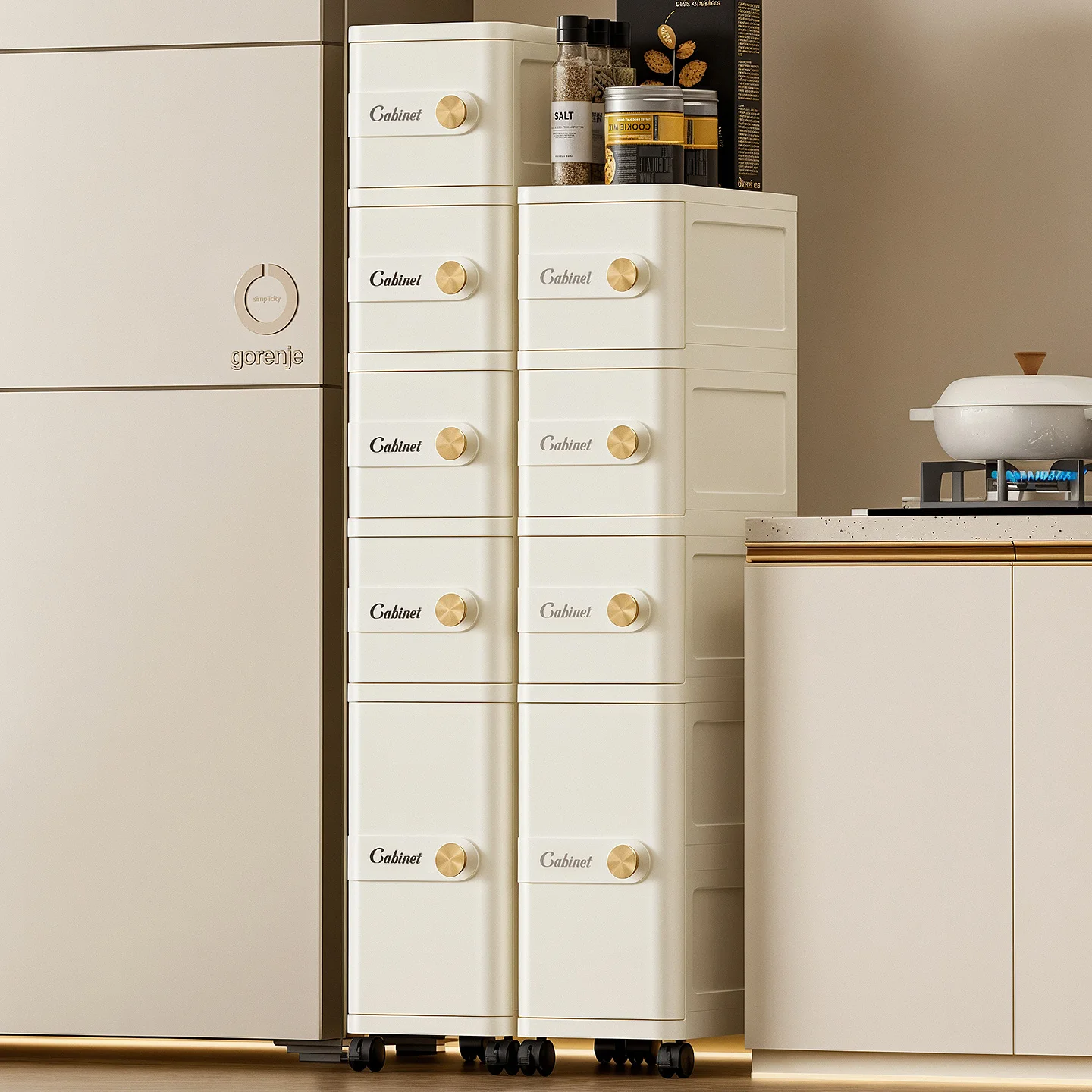 Gap storage cabinet, snacks, household bathroom storage rack, multi-level drawer type, movable gap, kitchen storage cabinet
