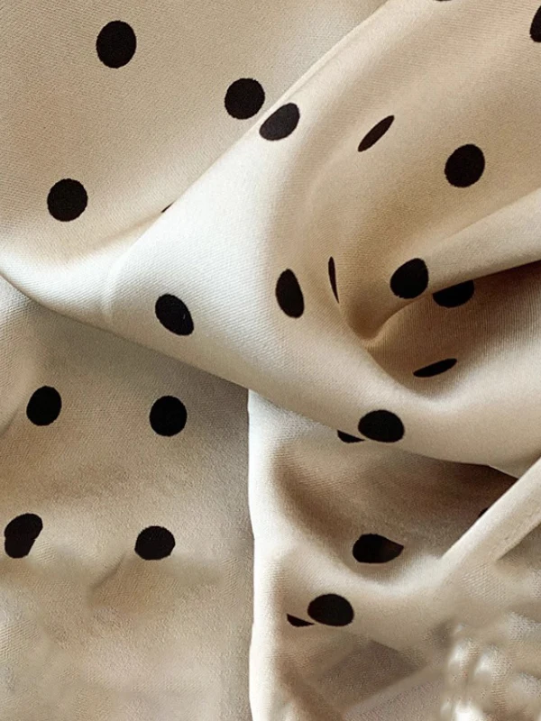 الصيف رقيقة خلات الساتان البولكا نقطة بنطال ذو قصة أرجل واسعة المرأة فضفاضة عالية الخصر ثنى مستقيم بنطلون طويل غير رسمي #2