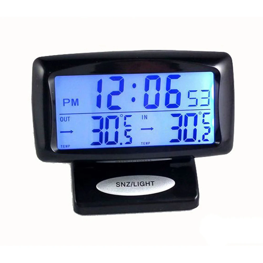 Portable 2 in 1 Car Auto Thermometer Clock LCD Display Gauge Indoor Outdoor Thermometer with Blacklight