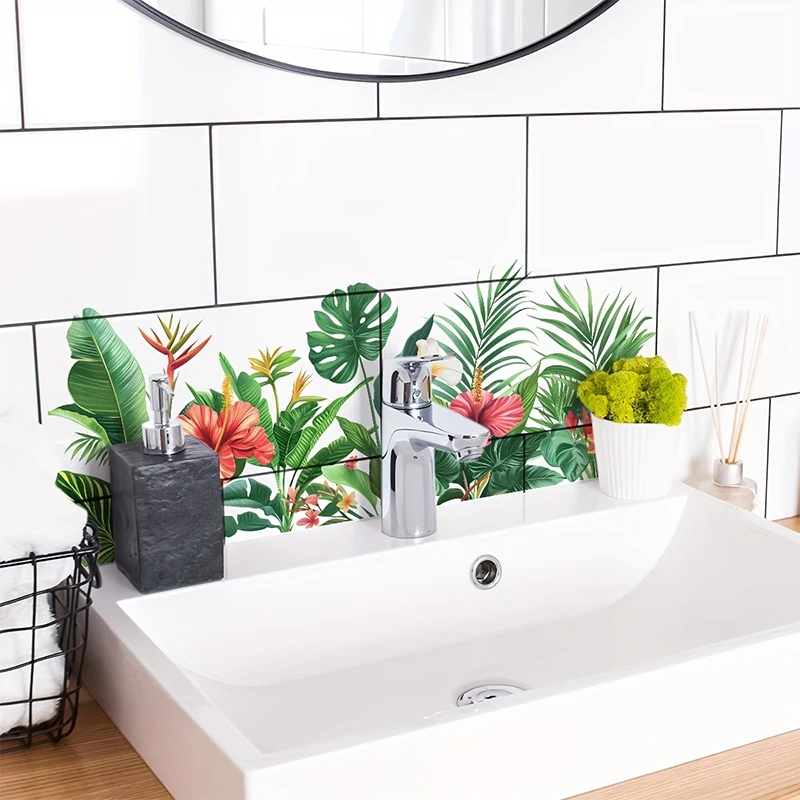 Bathroom Wall Decoration Self-Adhesive Removable Waterproof Creative Stic Fresh Floral Pattern Sink Area Background Wall Sticker