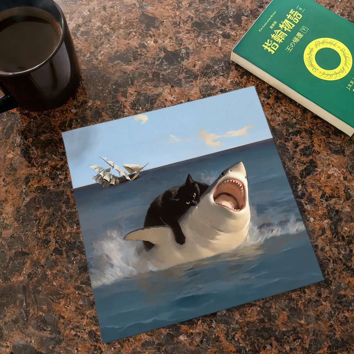 Fat Cat VS. Shark | Meme Art Re-imagined in Renaissance Painting Style on Premium Matte Paper SpensersArtPrinting image 5