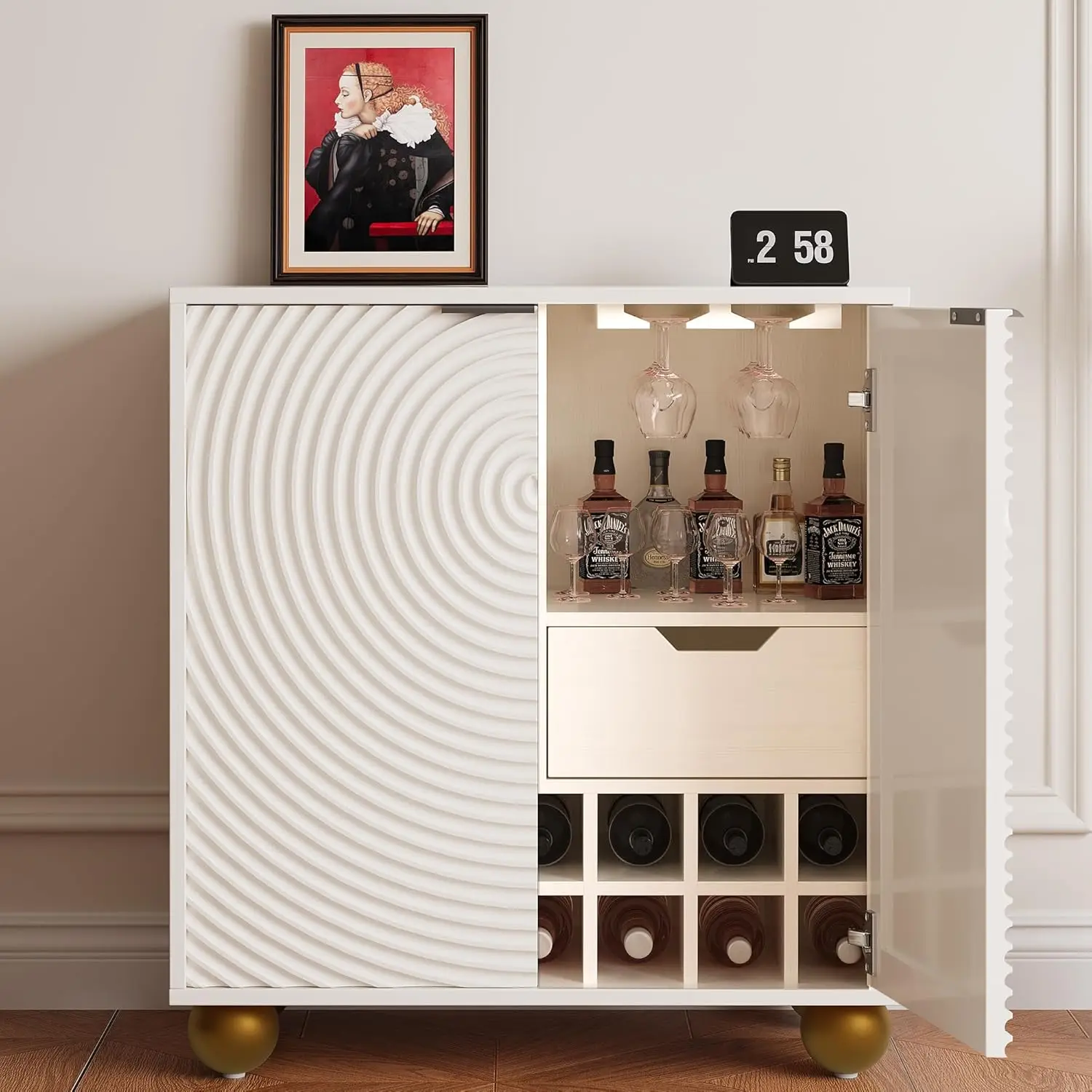 

Винный шкаф-буфет с рифленой отделкой, 31,5 дюйма, с винной полкой и держателем для бокалов, современный, для кухни, столовой, гостиной, на заказ