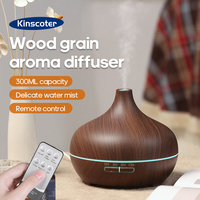 KINSCOTER Wood Grain Aromatherapy Diffuser 300ml Essential Aroma Oils Ultrasonic Air Humidifier 3 Timers USB Color Light