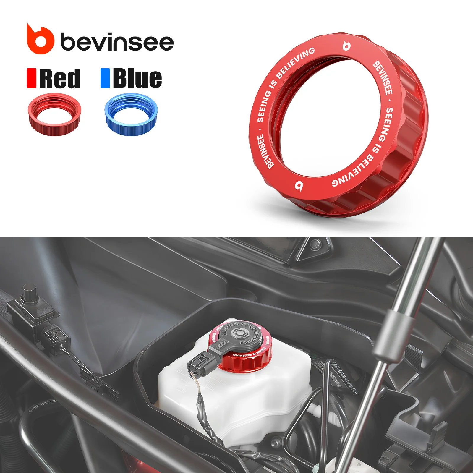 BEVINSEE Aluminum Brake Fluid Reservoir Cap for BMW E90 E91 E92 E93 E81 E82 E87 E88 E46 X1 E84, Replace 34336774451/34326764119