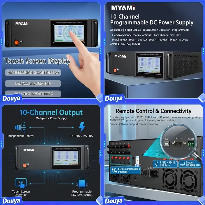 MYAMi 100V3A 150V2A 300W Rack-mounted Programmable DC Stabilized Power Supply 10 Channel Independent Adjustment for Auto