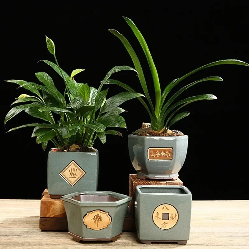 Creative Ceramic vintage Flower Pot Simple Succulent Plant Container Green Planters Bonsai Pots Flowerpot Home Decoration