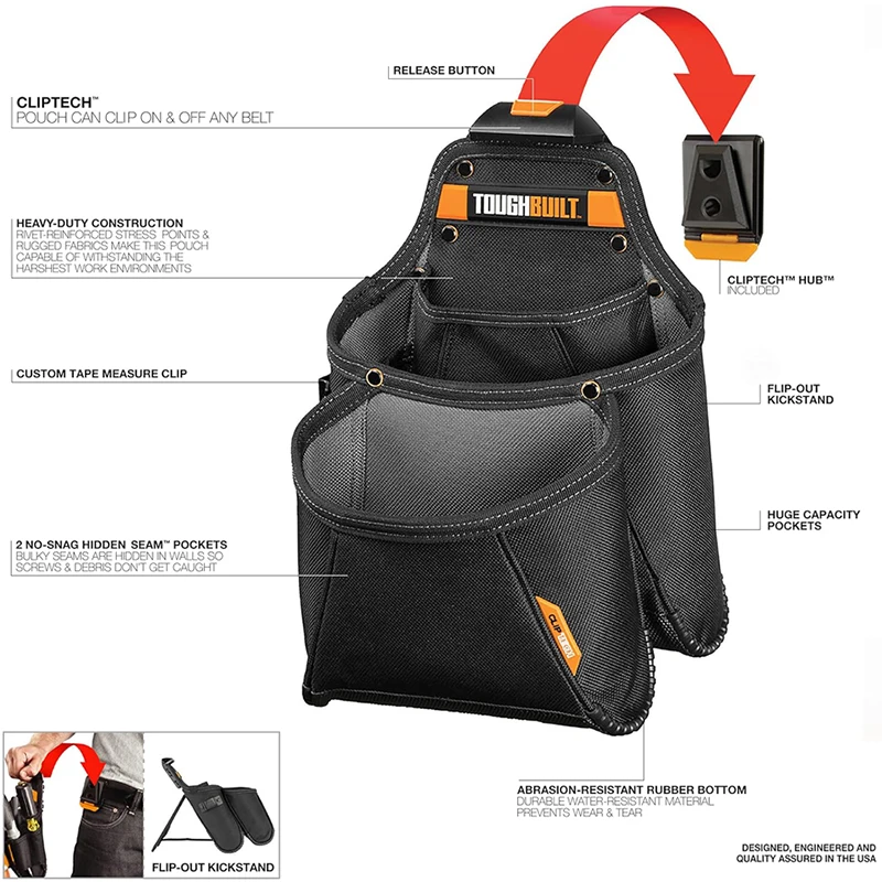 TOUGHBUILT TB-CT-03 Mega Supply Pouch Multi Functional Tool Waist Bag For Carpenters/Plasterers