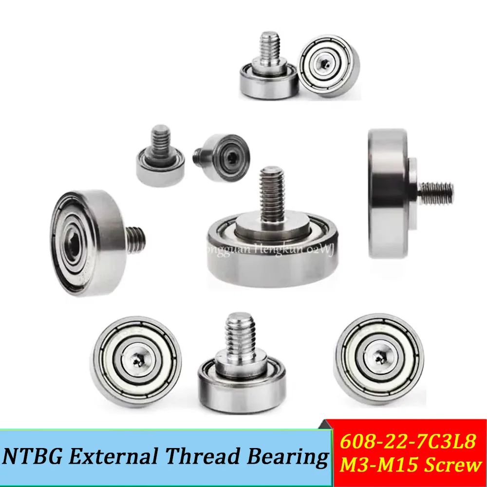 NTBG External Thread Bearing Steel 608-22-7C3L8 M3-M8 M10 M12 M15 Screw Bearing BJL 304 Stainless Steel Ball Bearing Bolt Thread