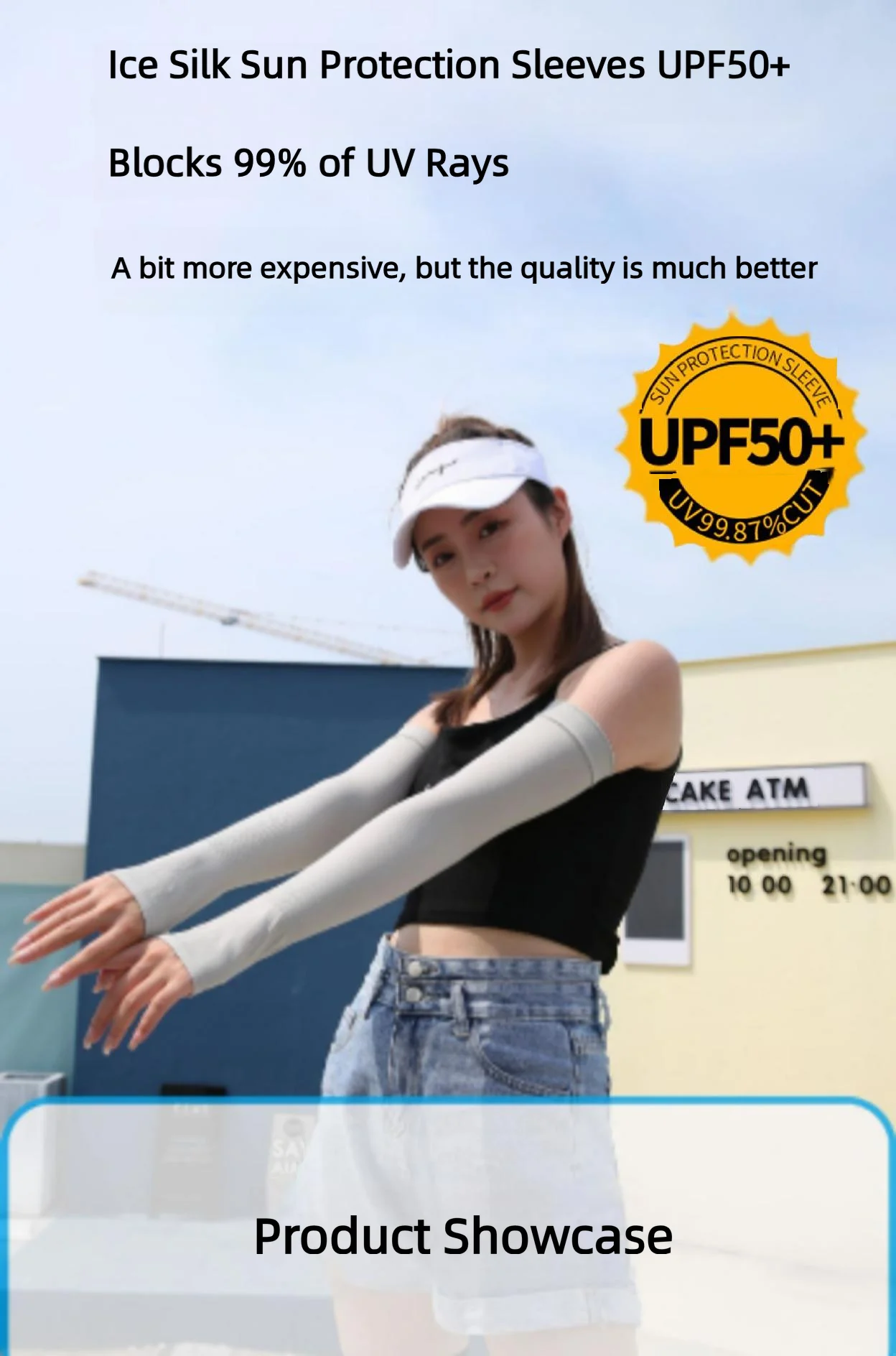 1 Pair Summer Long Ice Silk Arm Sleeves Sun UV Protection Hand Protector Cover Sunscreen Outdoor Elastic Half Finger Gloves Set